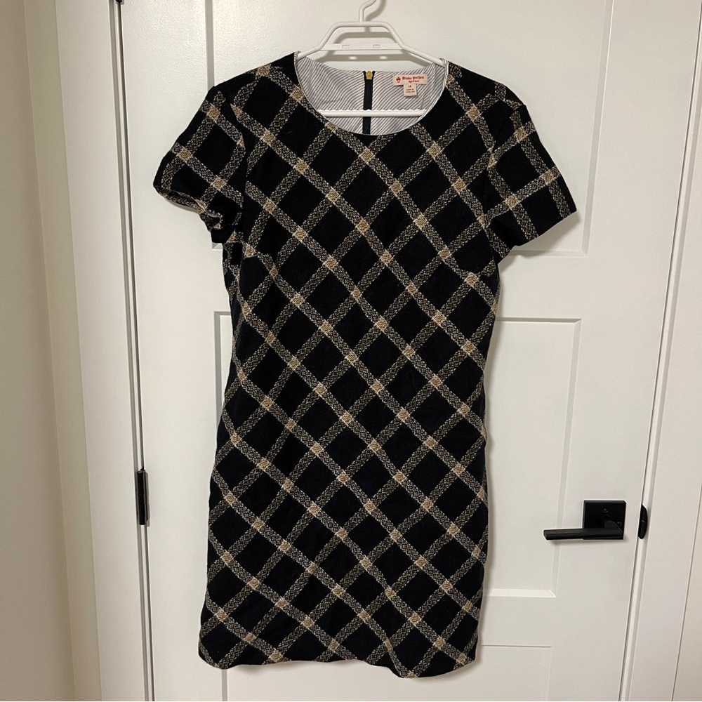 Brooks Brothers Red Fleece Navy Plaid Wool Shift Sheath Dress Size 14